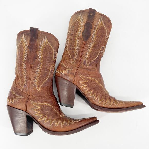 Vintage y2k Old Gringo Tan Elvis Eagle Stitched Western Cowgirl Boot size 7 - Picture 3 of 10